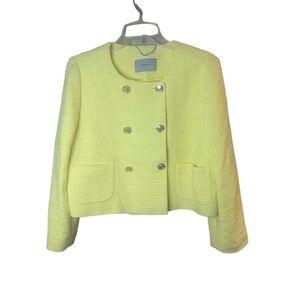 Marella Yellow Double Breasted Textured Fabric Boxy Jacket Size 8